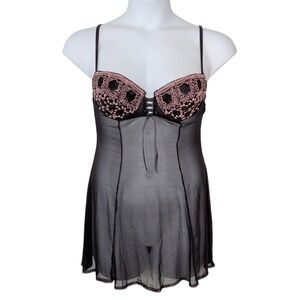 Sheer Babydoll Lingerie Black Lettuce Hem Medium Fairy Whimsigoth Feminine